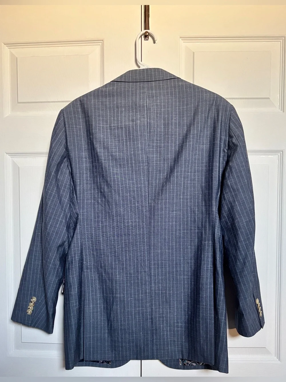 Indochino Made For You 42R Gray Pinstripe Wool Linen Silk Blazer Paisley Lined
